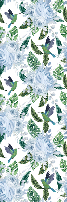 Vinyl teppich blumen blaue gartenblumen mit vögeln - TenStickers