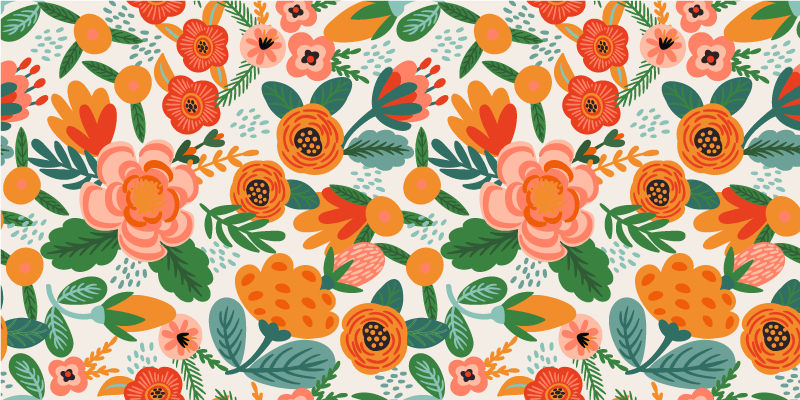 Vinyl teppich blumen im rot-orange folkstil - TenStickers