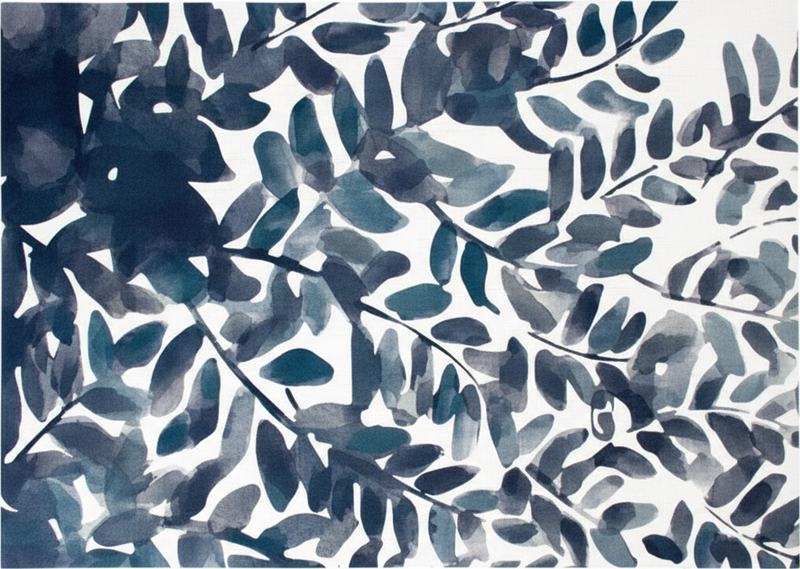 Vinyl teppich blumen blaues aquarell blattmuster - TenStickers