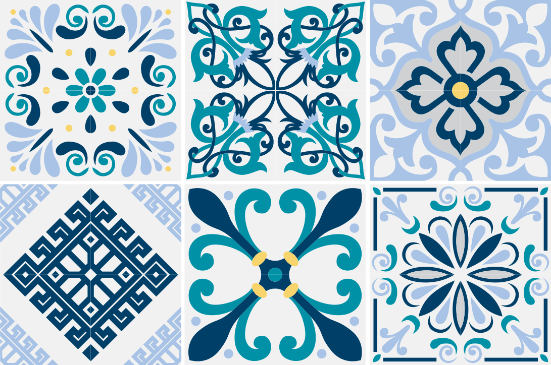 Vinyl teppich küche blaue blumenteppichfliesen - TenStickers