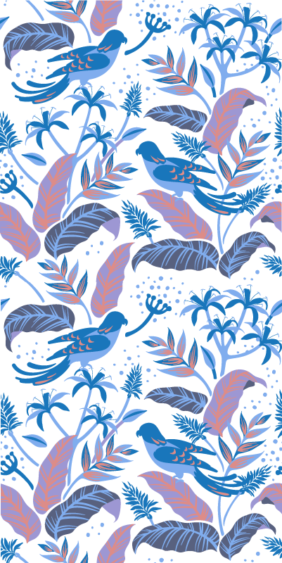 Vinyl teppich blumen mit blauen und rosa vögeln - TenStickers