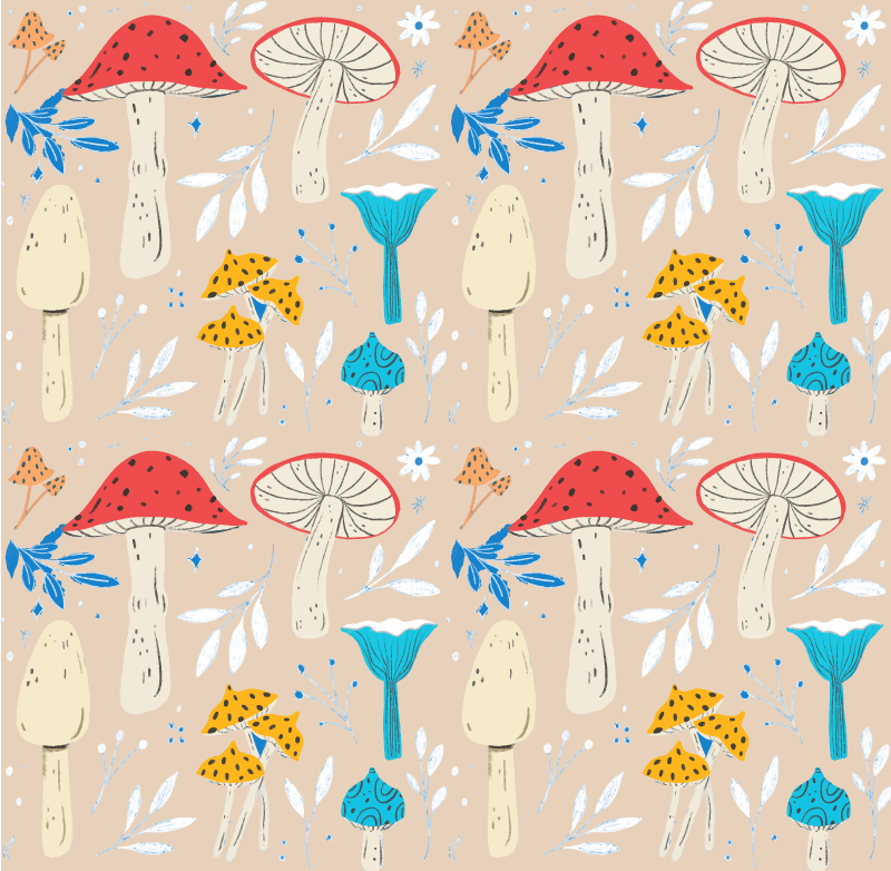 Vinyl teppich blumen klassische pilze beiger hintergrund - TenStickers