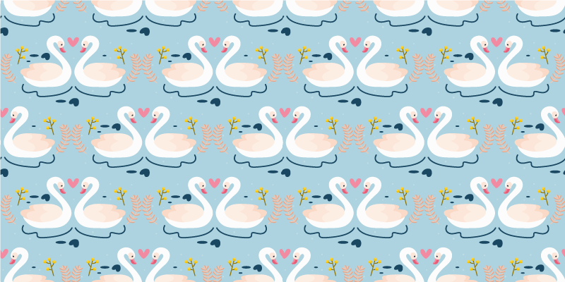 Vinyl teppich blumen schwäne im liebesdesign blau - TenStickers