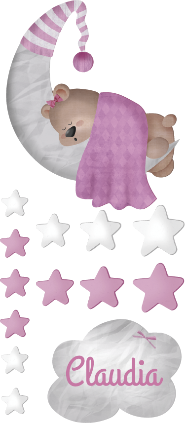 Vinyl teppich kinder wolkenschlafbär mit namen - TenStickers