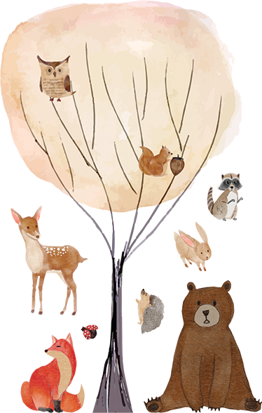 Vinyl teppich kinder mit waldtieren und baum - TenStickers
