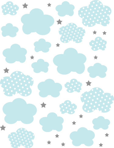 Vinyl teppich kinder blaue wolken und graue sterne - TenStickers