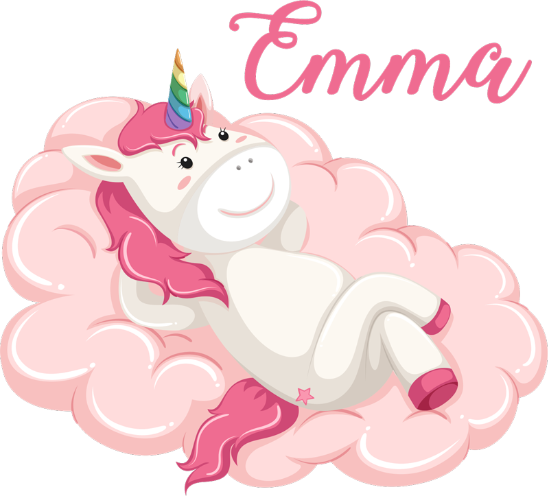 Vinyl teppich kinder einhorn auf wolke mit namen - TenStickers