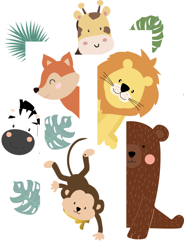 Vinyl teppich kinder tiere an der tür - TenStickers
