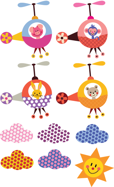 Vinyl teppich kinder mit tierstickern und hubschraubern - TenStickers
