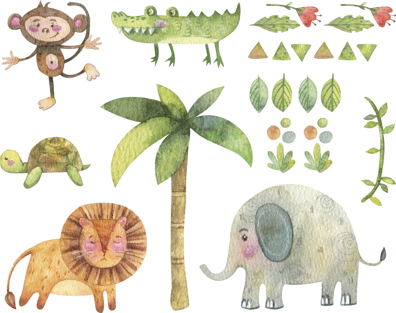 Vinyl teppich kinder mit aquarell dschungel tieren - TenStickers