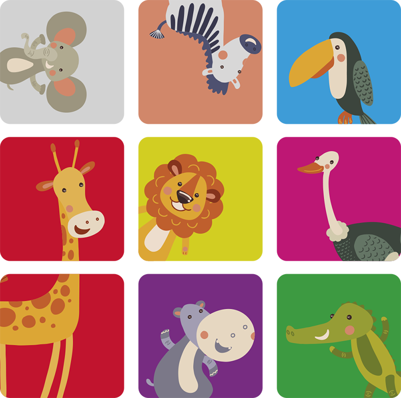 Vinyl teppich kinder bunte fliesen mit tieren - TenStickers