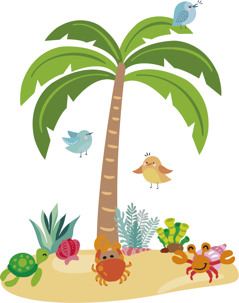 Vinyl teppich kinder palmen und meeres tiere - TenStickers