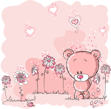 Vinyl teppich kinder pinker bär und blumen - TenStickers