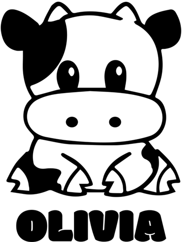 Vinyl teppich kinder kuh schwarz-weiß mit namen - TenStickers