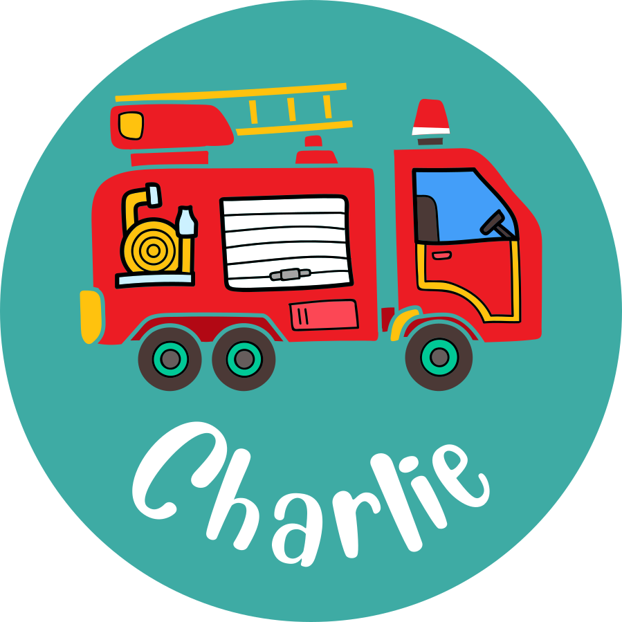 Vinyl teppich kinder personalisierter feuerwehrwagen - TenStickers
