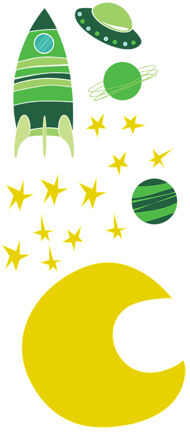 Vinyl teppich kinder mit grünen weltraumstickern - TenStickers