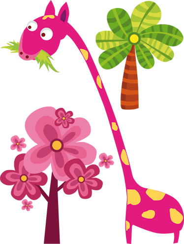 Vinyl teppich kinder mit rosa giraffe beim essen - TenStickers