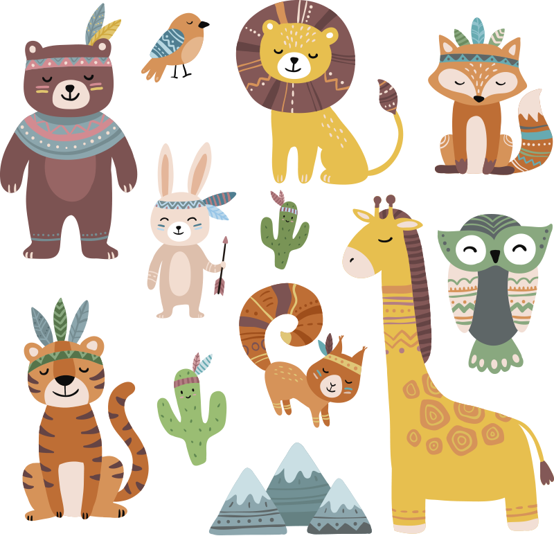 Vinyl teppich kinder mit lustigen stammes-tieren - TenStickers