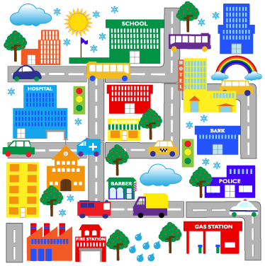 Vinyl teppich kinder bunte großstadt - TenStickers