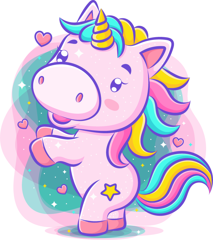 Vinyl teppich kinder mit buntem lächelnden einhorn - TenStickers
