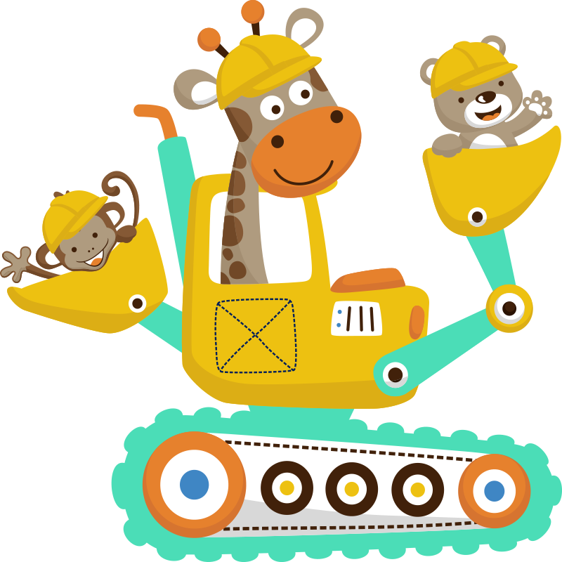 Vinyl teppich kinder bagger mit tieren - TenStickers