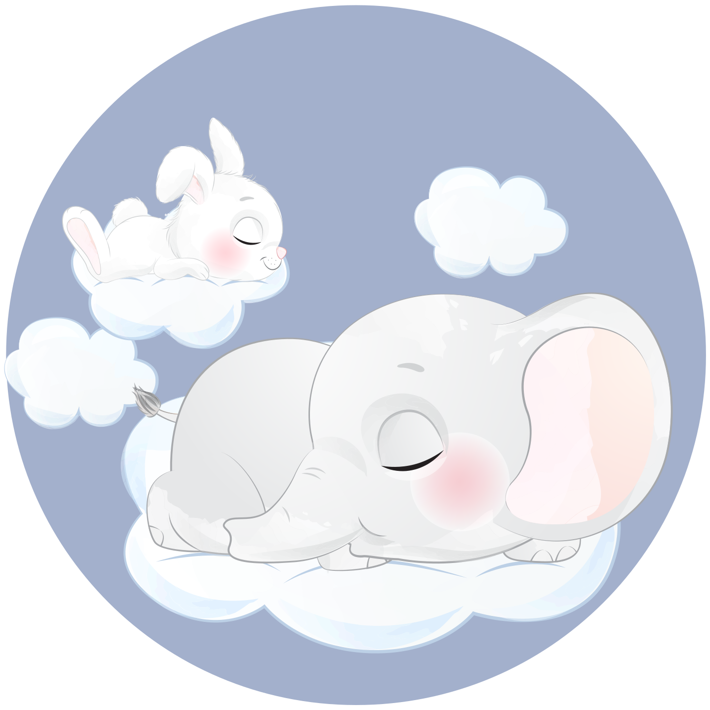 Vinyl teppich kinder elefant und hase auf wolke - TenStickers
