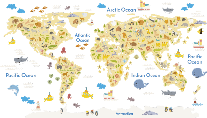 Vinyl teppich weltkarte tierwelt en - TenStickers