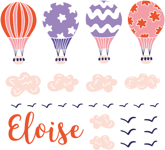Vinyl teppich kinder mit rosa und lila ballons wolken vögel - TenStickers