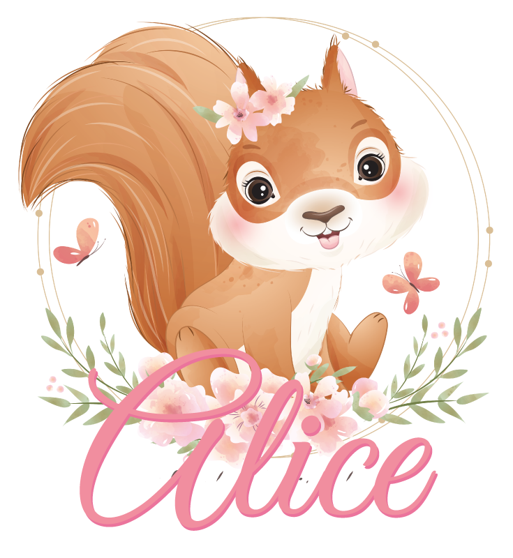 Vinyl teppich kinder süßes eichhörnchen mit name - TenStickers