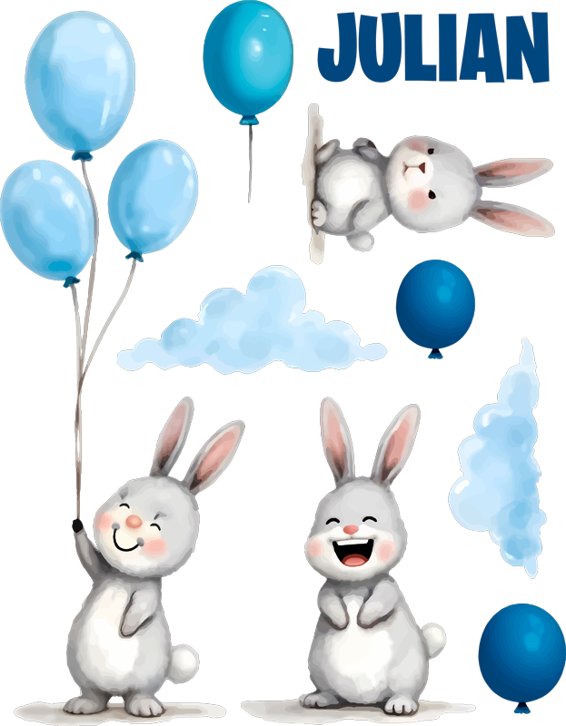 Vinyl teppich kinder mit blauen ballons und hasen - TenStickers