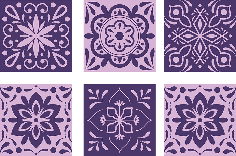 Vinyl teppich bad lila blumenfliesen - TenStickers