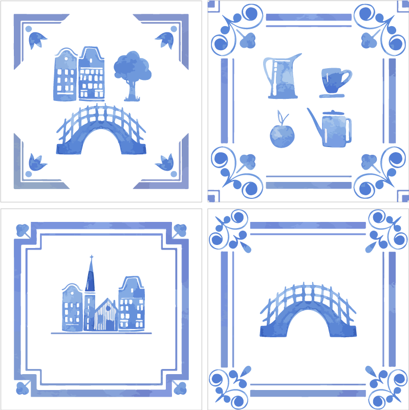 Vinyl teppich küche delftware niederländische häuser - TenStickers