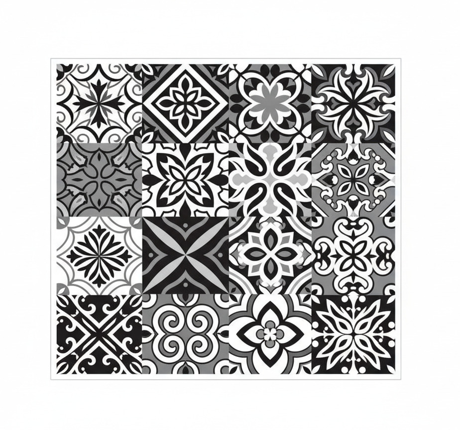 Vinyl teppich küche starke schwarze geometrische kontraste - TenStickers