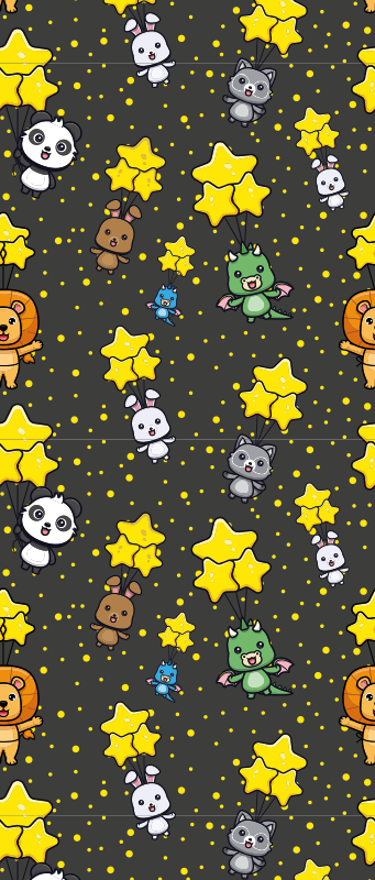 Vinyl teppich schlafzimmer mit süßen tieren auf ballons - TenStickers