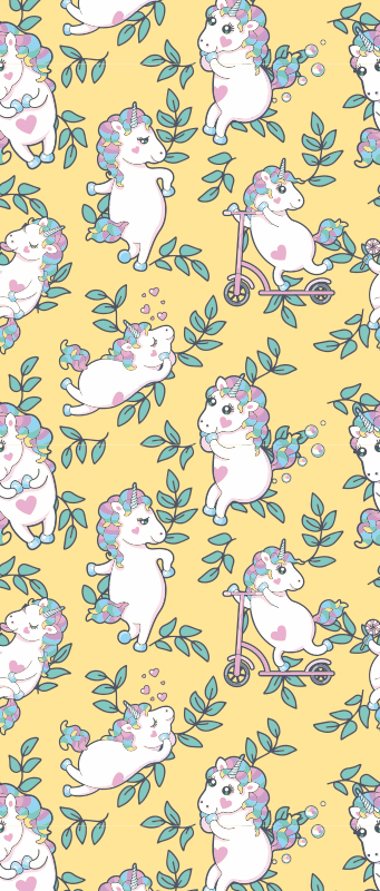 Vinyl teppich schlafzimmer mit süßem einhorn und blattmuster - TenStickers