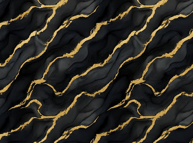 Vinyl teppich schlafzimmer in schwarz-marmor mit goldmotiv - TenStickers