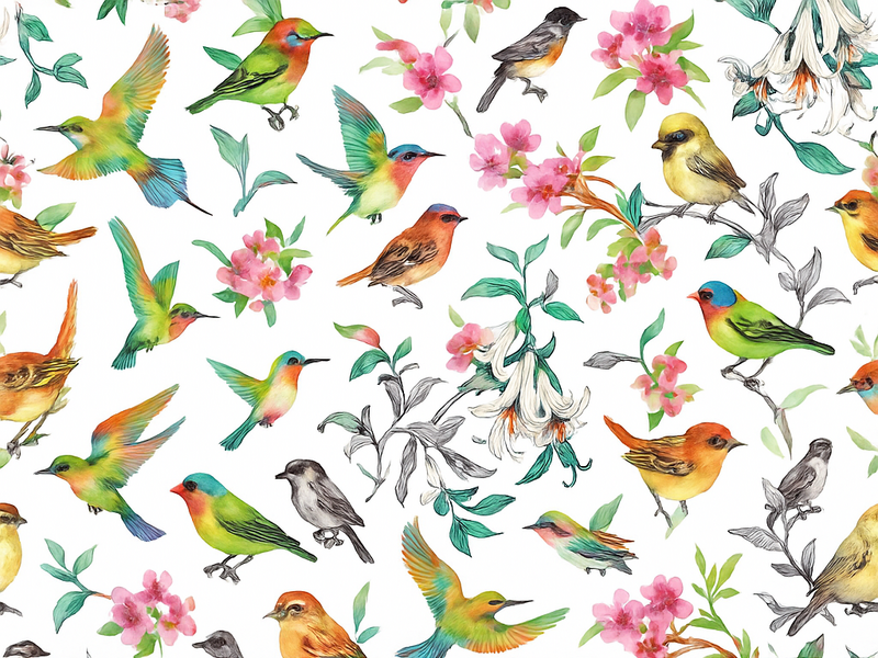 Vinyl teppich schlafzimmer bunte natur mit vögeln - TenStickers
