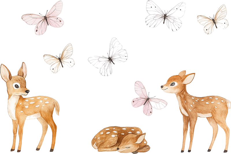 Vinyl teppich schlafzimmer kleine rehe mit schmetterlingen - TenStickers