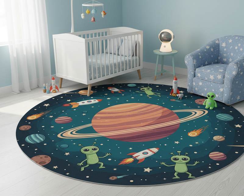 Vinyl teppich schlafzimmer mit lustigen aliens rund - TenStickers