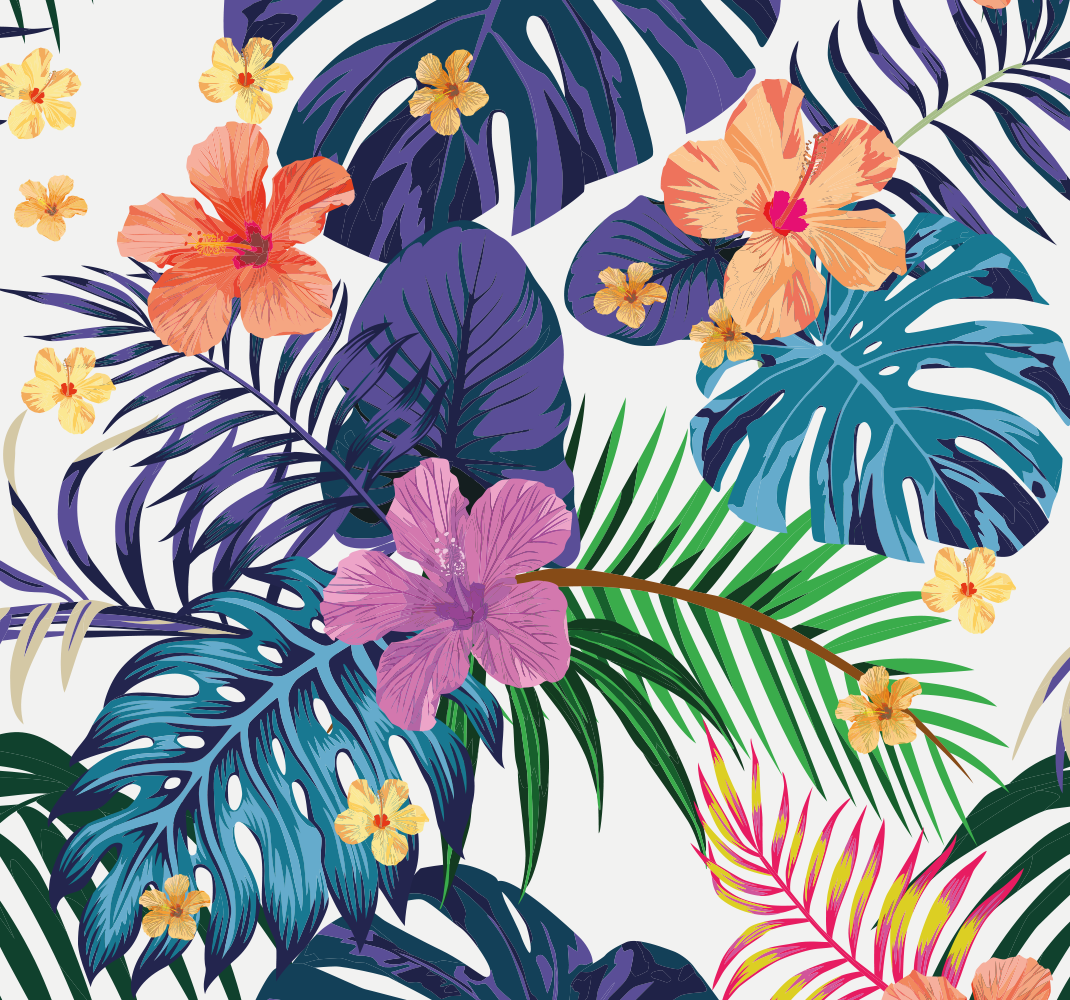 Vinyl teppich natur mit bunten hawaiianischen blumen - TenStickers