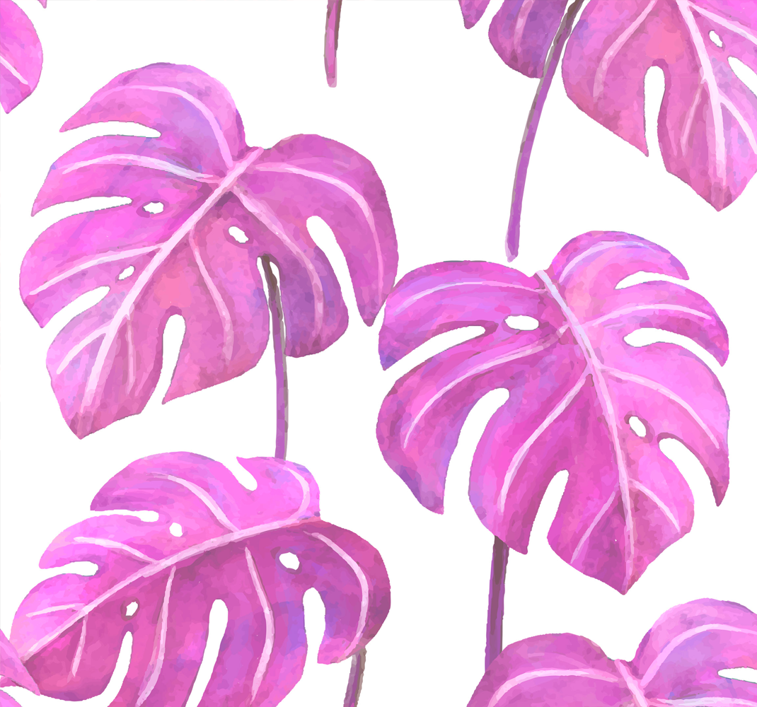 Vinyl teppich natur mit pink bemalter monstera - TenStickers