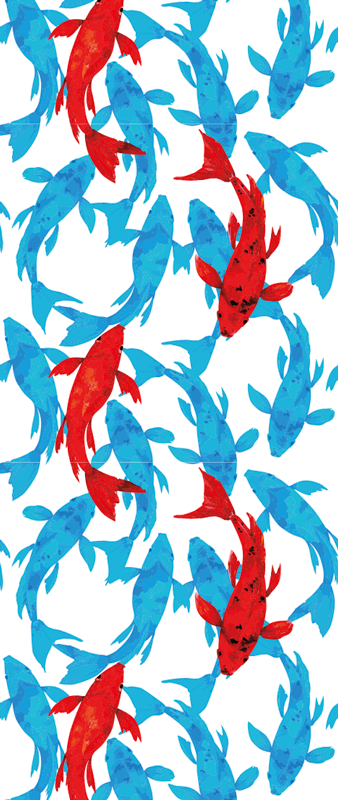 Vinyl teppich tiere schwarm von fischen mit rotakzent - TenStickers