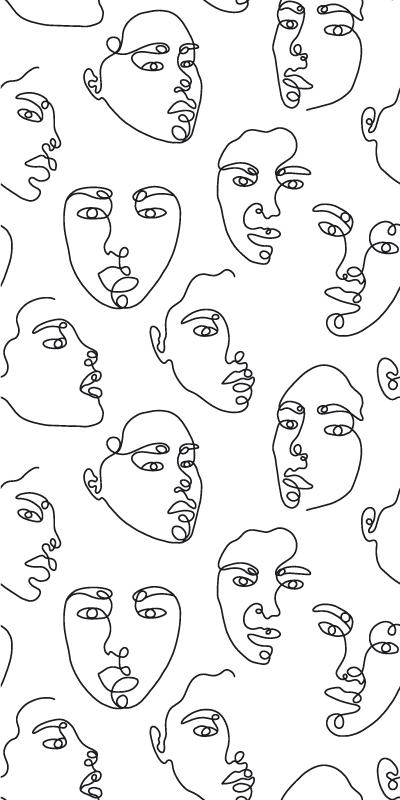 Vinyl teppich modern mit gesichtern im linienstil - TenStickers