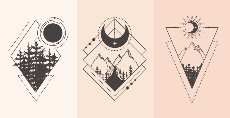 Vinyl teppich geometrisch baum und mond - TenStickers