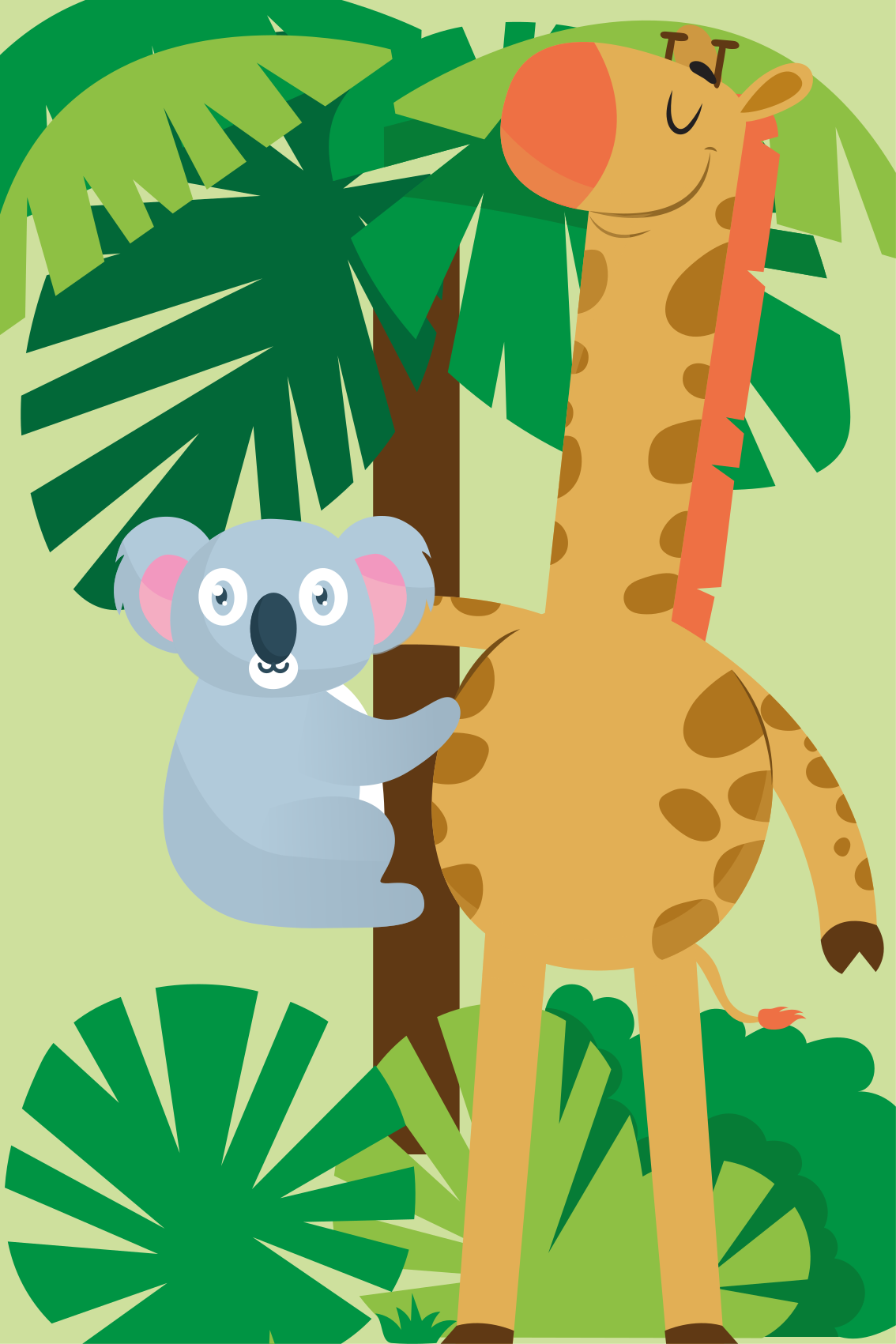 Vinyl teppich kinder koalas umarmen eine giraffe - TenStickers