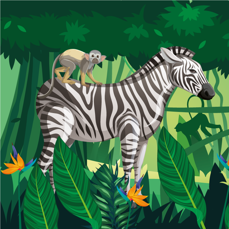 Vinyl teppich kinder giraffe zebra und affe quadres 4 - TenStickers