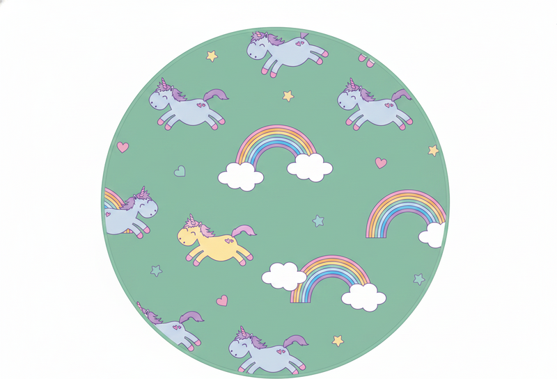 Vinyl teppich kinder in türkis mit einhörnern und regenbögen - TenStickers