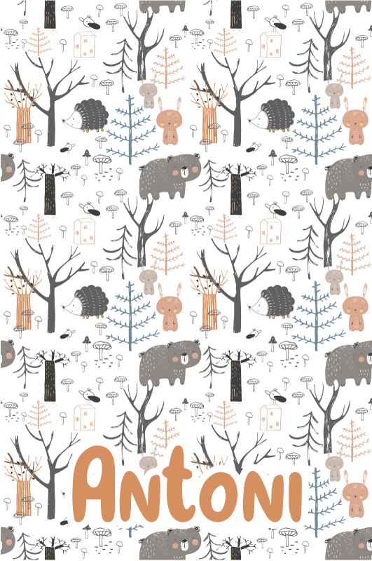 Vinyl teppich kinder skandinavischer wald mit tieren - TenStickers