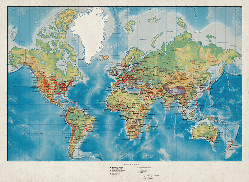 Vinyl teppich weltkarte mercator design - TenStickers