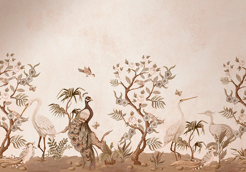Vinyl teppich beige mit vintage tiermotiven - TenStickers